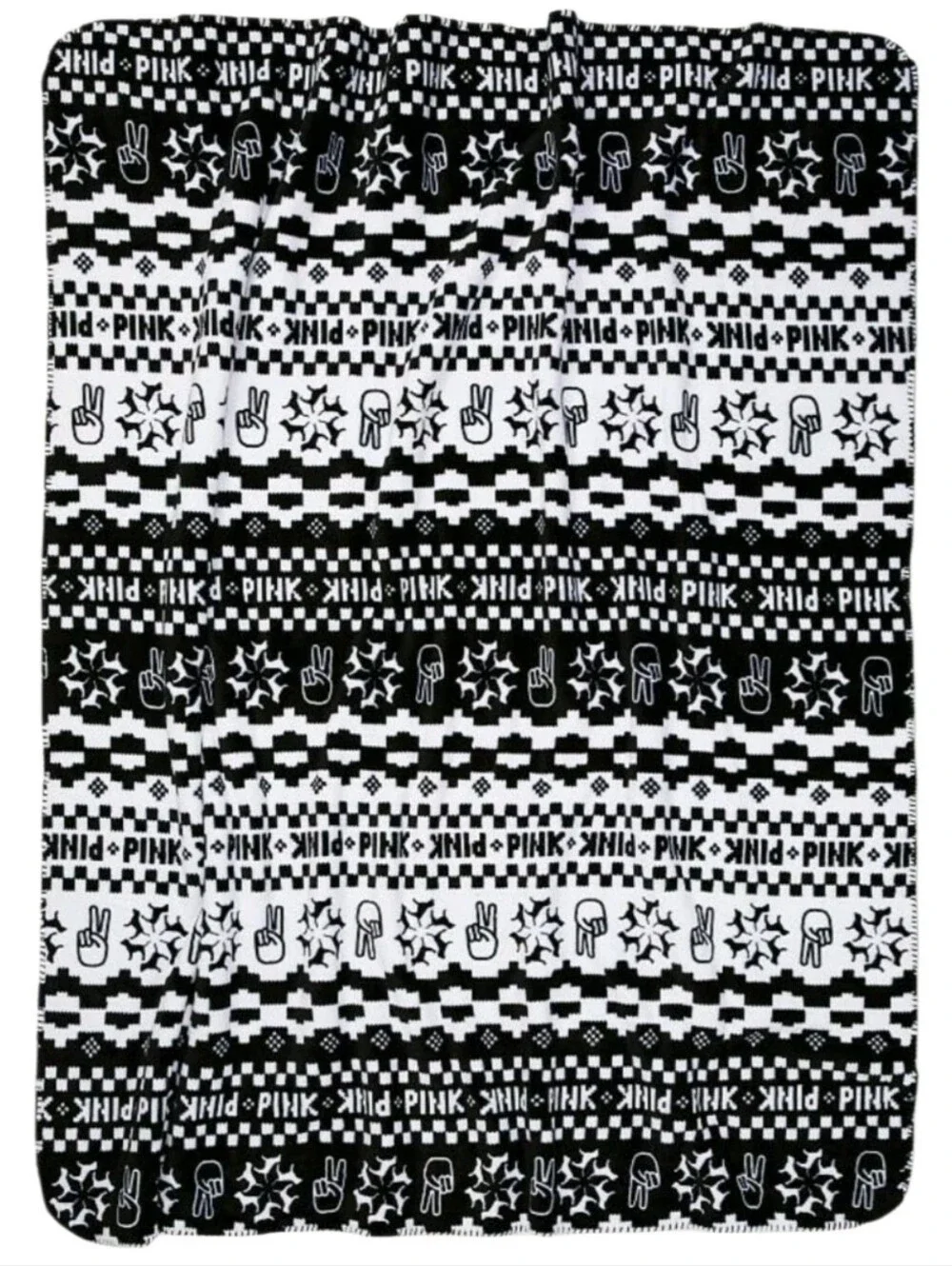 NWT Victoria's Secret VS PINK Sherpa Blanket Black White Peace Sign Throw 50x60